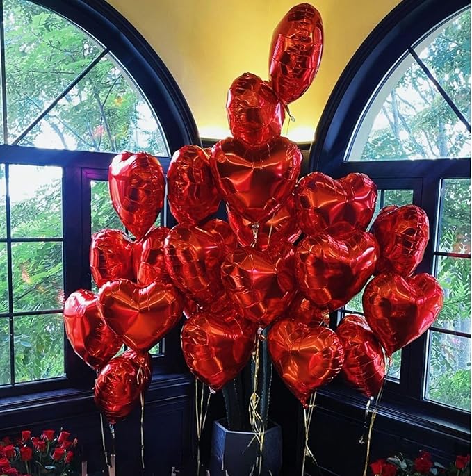 12 Pcs Heart Balloons, 18 inch Red Heart Shaped Balloons, Big Foil Helium Balloon, Love Foil Balloon for Wedding Baby Shower Anniversary Backdrop Valentine Party Decorations