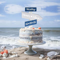 Personalized Ocean Themed Wedding Cake Topper in Wood Custom Bride & Groom Names Initials Wedding Date Cake Decoration (Navy)