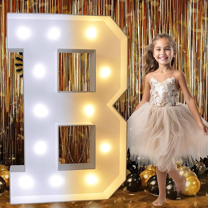 Pooqla 3FT Marquee Light Up Letters, LED Big Mosaic Marquee Letters 3 Feet, Giant LED Sign for Balloons Birthday Anniversary Wedding Party Decoration, Cool White and Warm White Letter B