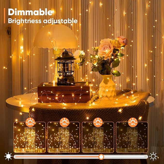 1 Pack 65.6 Ft. Battery Operated Outdoor String Lights with Remote & Timer, LED Warm White Fairy Lights, Waterproof Twinkle Lights for Bedroom, Dorm, Mason Jar, Wedding, Party, Christmas