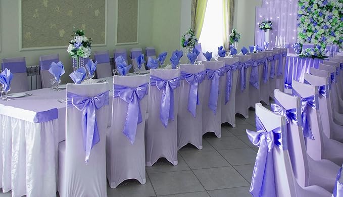 100 PCS Satin Chair Sashes Decorative Bow Chair Sashes Ties Back Ribbon Bows Chair Cover Band for Wedding Birthday Party Ceremony Reception Events Banquet Home Kitchen Decor(7 x108inch,Light Purple)