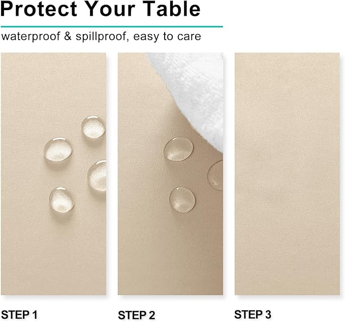 Hiasan Rectangle Tablecloth - Waterproof and Spillproof Washable Fabric Table Cloth for Dining Room Kitchen and Outdoor Use, Beige, 60 x 84 Inch