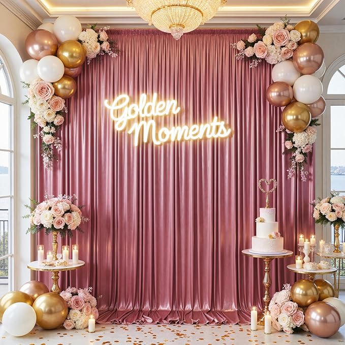 20x10ft Thick Rose Gold Glitter Backdrop Curtain Panels for Parties, Wrinkle Free Sequin Sparking Photo Backdrop Drapes, 4 Panels 5x10ft Shimmer Back Drop Cloth for Wedding Birthday Photography
