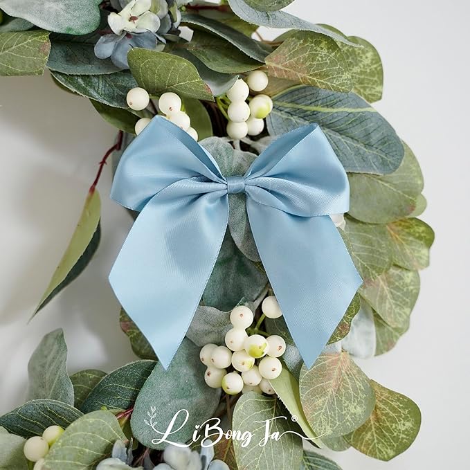 5'' Dusty Blue Bow Party Decorations Satin Bows, Twist Tie Bows for Treat Bags, Cake Pops, Pre-tied Bow Premade Ribbon Bows for Crafts, Holiday Bows for Gift Wrapping, Wedding Decor-24 Counts