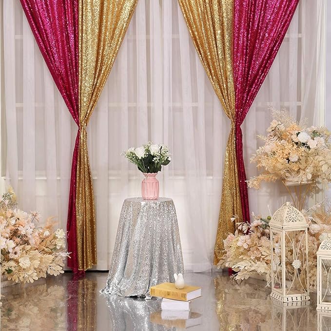 Poise3EHome Gold Sequin Backdrop Curtain, 4 Pieces 3FT x 8FT Sequin Backdrop Panels, Sequence Wedding Party Background Drapes
