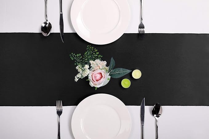 5-Pack Satin Table Runner Black 12 x 108 inches Long, Table Runners for Wedding, Birthday Parties, Banquets Decorations（5 Pack, 12x108 Inch, Black）