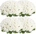 Auihiay 104pcs Roses Artificial Flower - Realistic White Fake Roses for Wedding Centerpieces, Table Decor, Valentine's Day, Mother's Day, and Home Party Decorations