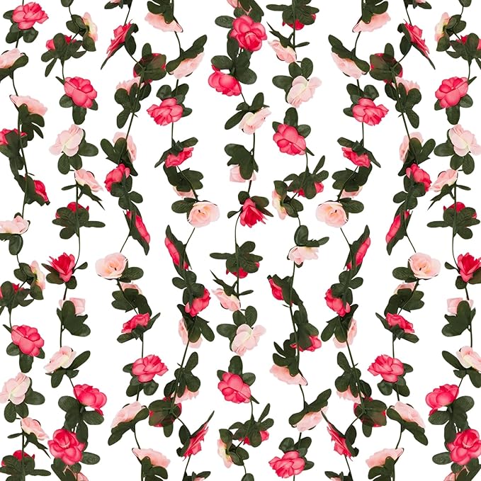 12 Pcs 99 Ft Flower Garland Rose Vines, Pink Rose Garland for Decoration, Flower Vine for Room Table Birthday Wedding Party Garden Wall Decor