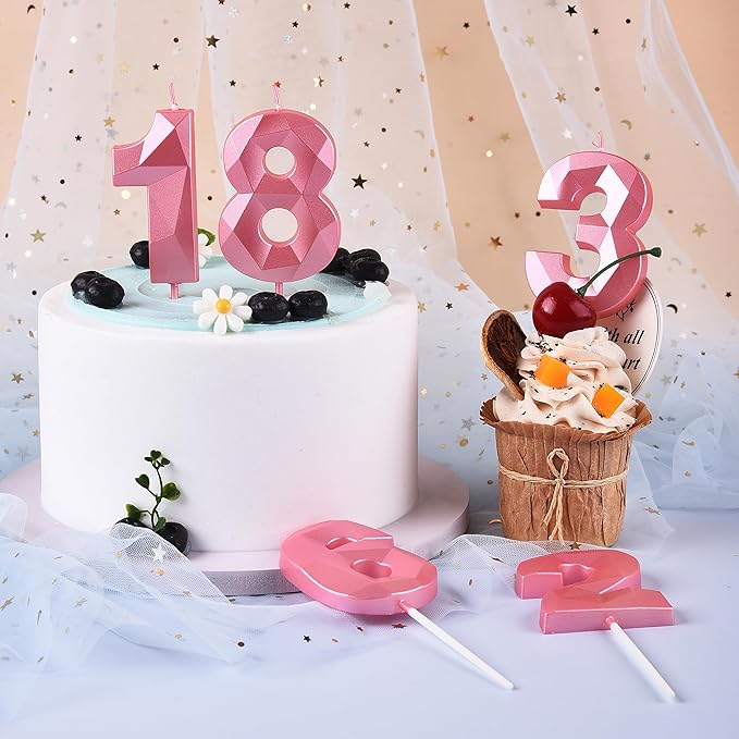 PHD CAKE 2.76 Inch Crystal Pink 4 Number Birthday Candles, Pink Number Candles, Cake Number Candles, Party Celebration