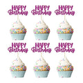 Gyufise 24Pcs Happy Birthday Cupcake Toppers Glitter Birthday Cupcake Food Picks for Celebrating Purple Theme Party Cake Decorations Supplies Purple
