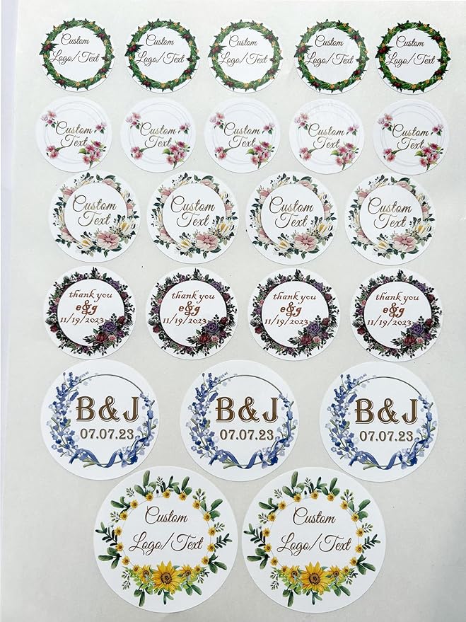 Premium Custom Stickers Labels - Personalized Stickers for Businesses Logo and Name. Birthday Pets and Label Product Boxes Wedding Favors Waterproof Labels (wreath 14, 1.5 inch)