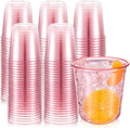100 Pcs Disposable Stemless Glasses 12oz Crystal Plastic Wine Glasses Clear Classic Pet Cup for Meeting Weddings Birthdays Cocktail Christmas Party Supplies (Pink)