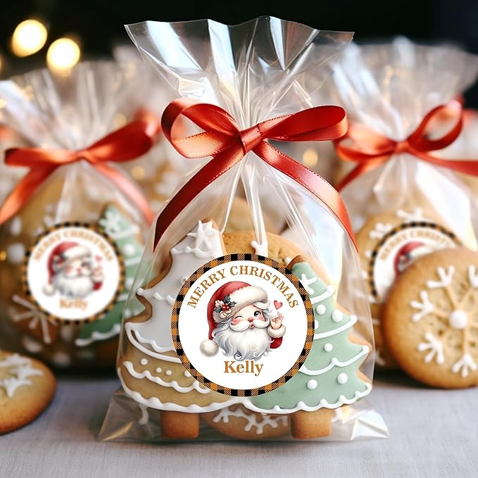 Personalized Christmas Stickers - Custom Name Waterproof Christmas Gift Tags for Gift Box Xmas Holiday Decorations Party Favors - 30 Stickers (Santa Claus)