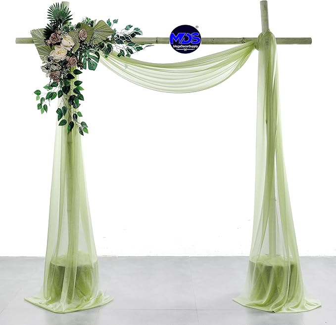 MDS Halloween Chiffon Draping Fabric - 2 Panel, 30" Wide x 100ft Long - Sheer Spooky Arbor & Canopy Drapery for Haunted House Backdrops, Party Ceilings, DIY Costumes & Themed Events - Sage Green