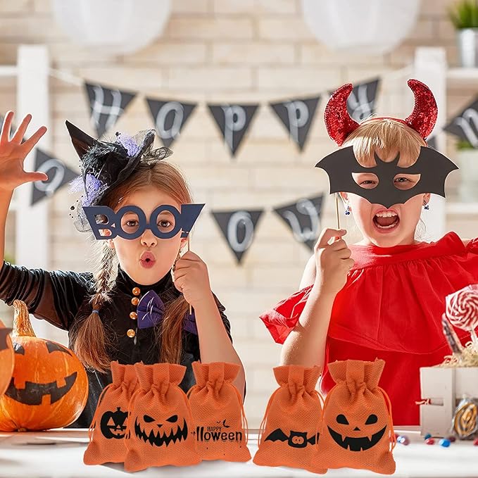 20Pcs Burlap Gift Bags 2.7 x 3.5 inch, Orange Jute Drawstring Bags for Halloween Party Favors, Jewelry Candy Pouches, Arts Crafts