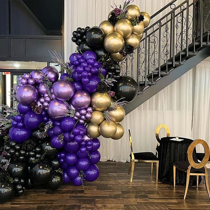 Purple and Black Balloons, 12 Inch Metallic Purple Black Party Balloons Confetti Latex Helium Balloon for Halloween Graduation Birthday Wedding Party Decorations