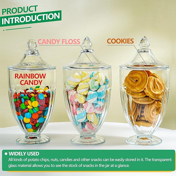 ZEERSHEE 2 Pack 26oz Glass Candy Jars with Lids Clear Decorative Storage Jar for Candy Cookies Wedding Party Favors