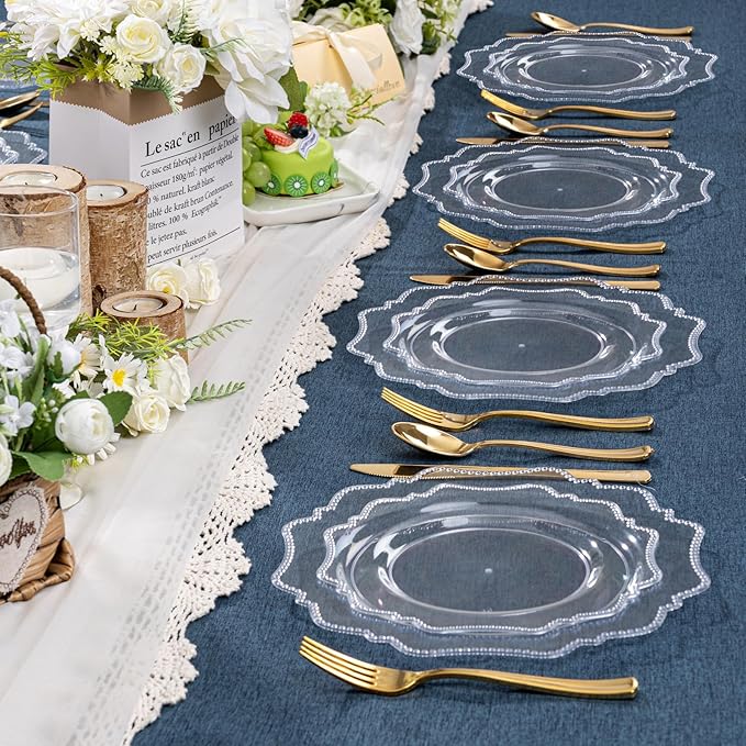 COLOSUS 100pcs 7.5 Inch Clear Plastic Dessert Plates-Heavy Duty Disposable Plastic Cake Plates,Premium Salad Plate,Fancy Disposable Cake Plate for Party for Party Wedding and Everyday Use