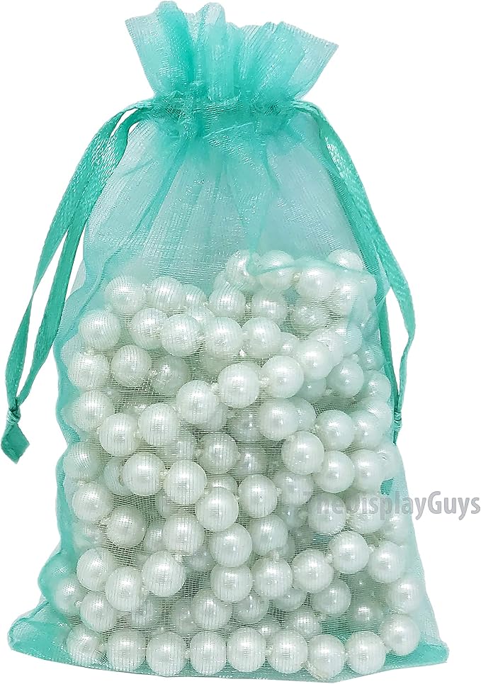 TheDisplayGuys 48-Pack 4x6 Teal Sheer Organza Gift Bags with Drawstring, Jewelry Candy Treat Wedding Party Favors Mesh Pouch