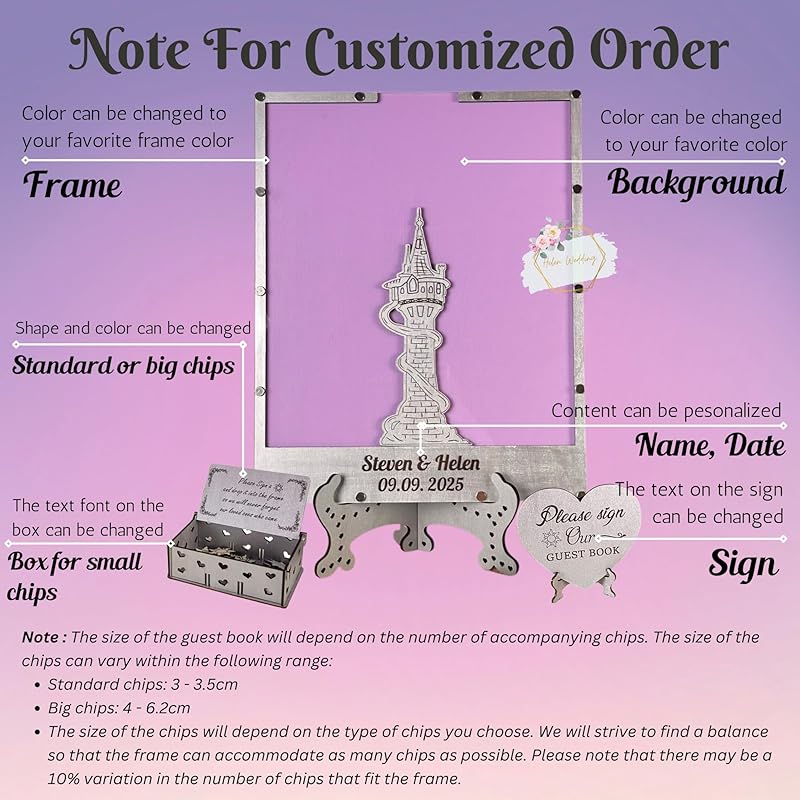 Tangled Guest Book for Wedding | Silver Princess Tower Guest Book Alternative | Fairytale Wedding Guestbook | Personalized Wooden Sign In Book Keepsake