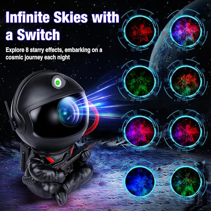 Astronaut Galaxy Projector Lamp – Black Astronaut with Guitar, Star Projector Galaxy Night Light for Bedroom, Space-Themed Decor Gift