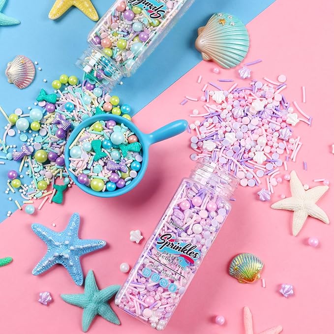 Edible Seashell Sprinkles for Cake Decorating, Seashells Cake Decorations Mix, White Pink Pearl Sprinkles, Jimmy, Confetti, Perfect for Ocean Cake, Baking, Ice Cream, Macaron, Cookies, and Cupcake(120g/4.23oz)