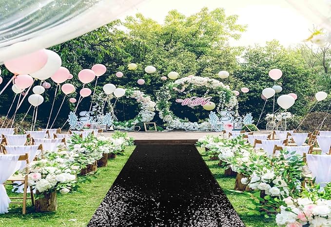 ShinyBeauty Aisle Runner Outdoor Wedding Aisle Runner for Wedding Sequin Aisle Runner Sequin Fabric Wedding Floor Runner Glitter Carpert Runner (4FTx30FT, Black)