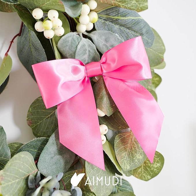 AIMUDI Hot Pink Satin Bows 5.5" Bows for Gift Wrapping Satin Twist Tie Bows Premade Ribbon Bows for Treat Bags Invitations Baskets Crafts Wedding Birthday Baby Shower Spring Decorations, 24 PCs