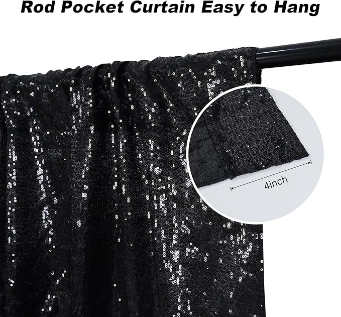 Black Sequin Backdrop Curtains, Black Backdrop 6ftx6ft Glitter Photo Backdrop Curtain for Party Decoration Thickened Sparkle Photoshoot Background NO See-Through