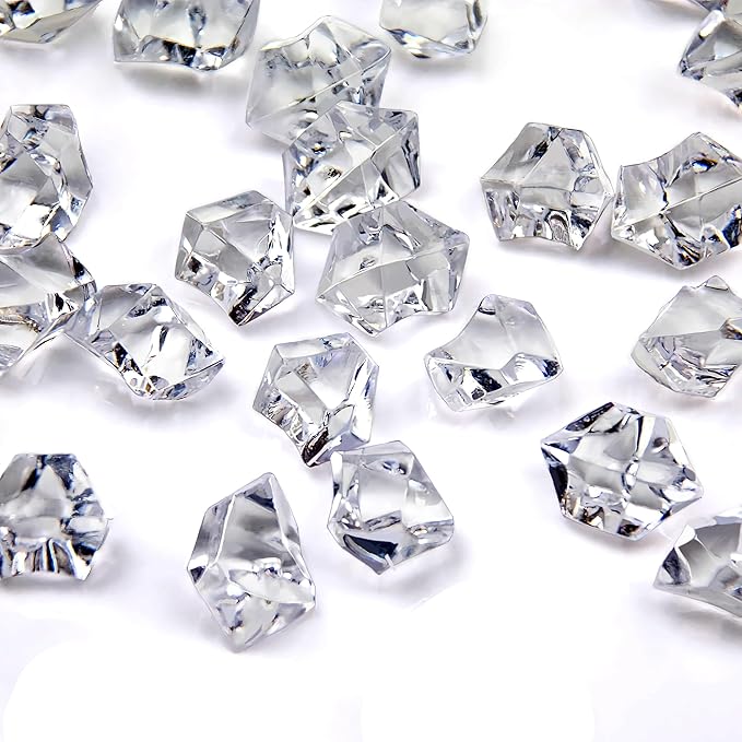190Pcs Clear Vase Fillers, Fake Crush Ice Rocks Acrylic Diamonds for Wedding Centerpieces Home Party Table Scatter, 0.9 in Plastic Gems for Fish Tank Decor