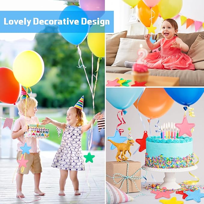 Lenwen 80 Pcs Balloon Weights Plastic Colorful Weights for Balloons for Birthday Party Decoration Wedding Holiday Celebration(Star Shaped,Rainbow)