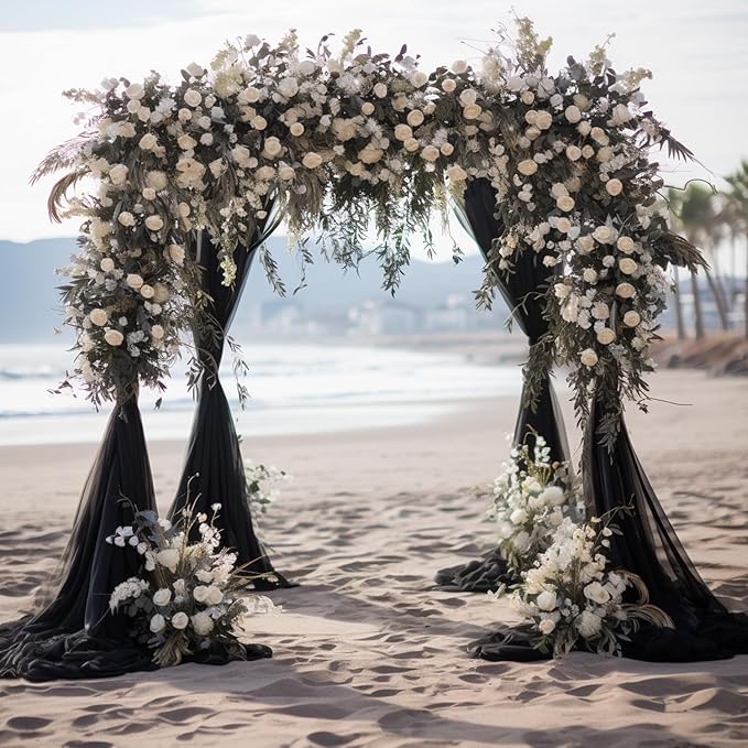 Wokceer Black Wedding Arch Draping Fabric Backdrop 4 Panels 28.7" X 20FT Sheer Drapes Fabric for Wedding Arbor Ceremony Party