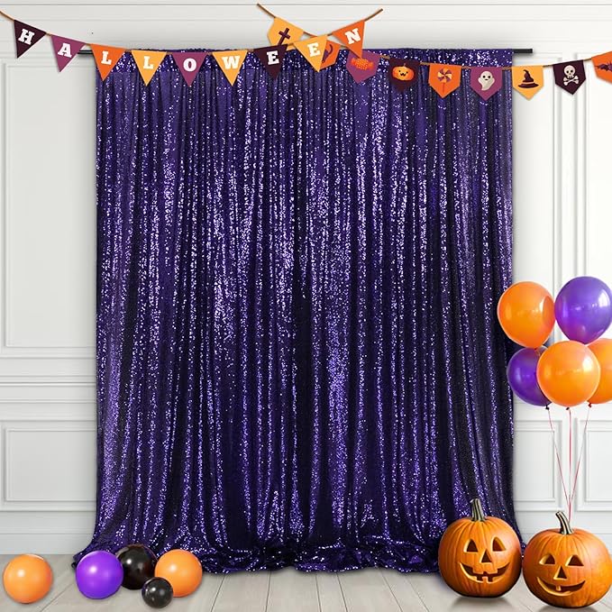 Eternal Beauty Purple Sequin Backdrop, 10x10 Ft Halloween Glitter Background Curtains for Shimmer Photography Party Wedding Birthday Back Drop Decor