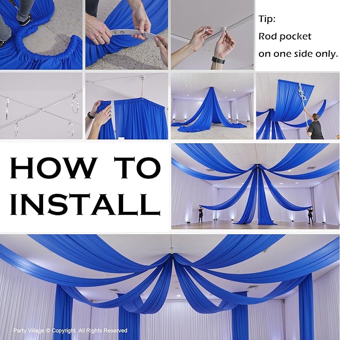 PartyVillage 20ftx40ft Royal Blue Ceiling Curtain for Wedding Parties – 4 Panels Wrinkle-Free 40 FT Long Tent Draping Curtains for Wedding, Birthday & Theme Parties, 40ft Height with Rod Pocket