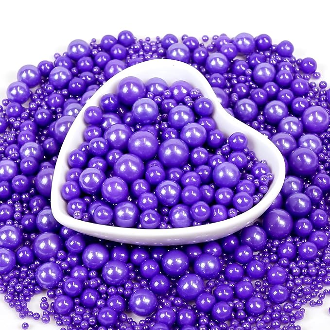 Edible Purple Pearl Sprinkles, Pearl Sugar Sprinkles, Edible Pearls for Cake Decorating, Cupcake Toppers, 180g/6.35oz, Mix Size, Cookie Decoration, Wedding Party Halloween Supplies
