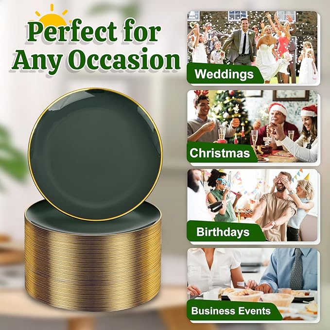 Festiva 200Pcs Green Dessert Plates 6.3" with Plastic Forks 5"- Small Disposable Plates- Dessert/Cake/Appetizer Plastic Plates include 100Plates 100Forks for Christmas Party&New Year