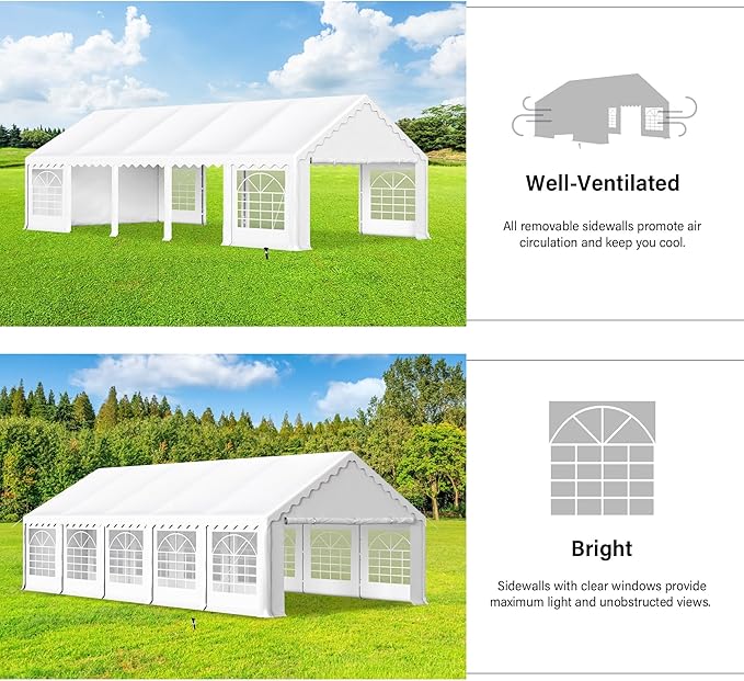 HERA'S PALACE 16'x 32' Outdoor Tents for Parties Large Canopy Tent with 12 Removable Sidewalls Heavy Duty Party Tent for Graduation Wedding and Birthday (White)
