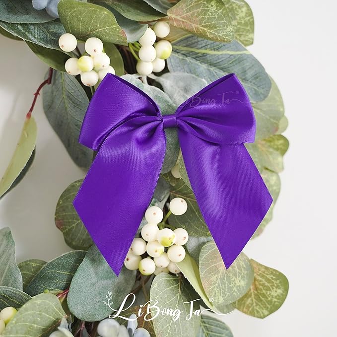 5'' Purple Bow Party Decorations Satin Bows, Twist Tie Bows for Treat Bags, Cake Pops, Pre-Tied Bow Premade Ribbon Bows for Crafts, Holiday Bows for Gift Wrapping, Wedding Decor-24 Counts