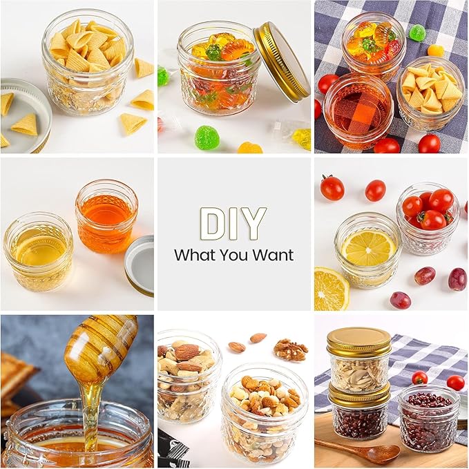 asika Mini Mason Jars, 4 oz Mason Jars With Lids,12 PACK Small Glass Jars Ideal for Food Storage, Jam, Spice,Candle,Honey,Wedding Favors