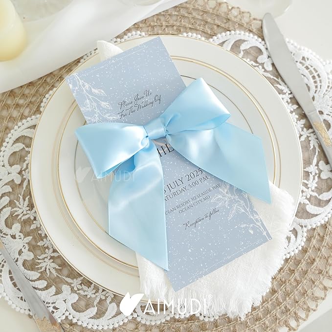 AIMUDI Baby Blue Satin Bows 5.5" Bows for Gift Wrapping Satin Twist Tie Bows Premade Ribbon Bows for Treat Bags Invitations Baskets Crafts Wedding Birthday Baby Shower Easter Decorations, 24 PCs