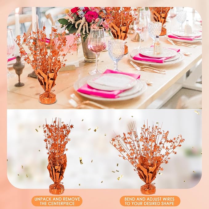 6 Pack Star Table Centerpieces for Party, Birthday Table Decorations for Kids Adults, Party Centerpieces for Tables for Wedding Baby Shower Graduation Holiday Event (Orange)