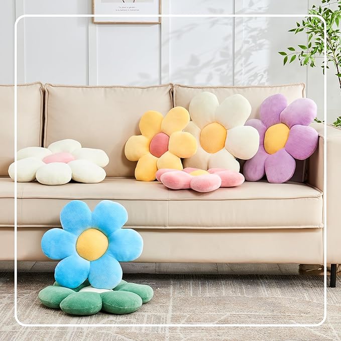 Pink Flower Pillow, 14.9" Cute Flower Shaped Floor Pillow, Aesthetic Floral Plush Daisy Decorative Throw Pillows for Bed Sofa Couch