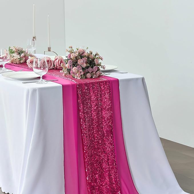 5 Pack 10Ft Fuchsia Chiffon Table Runner Sheer 29x120 Inch for Romantic Wedding Decor Bridal & Baby Shower Birthday Rustic Party Decoration