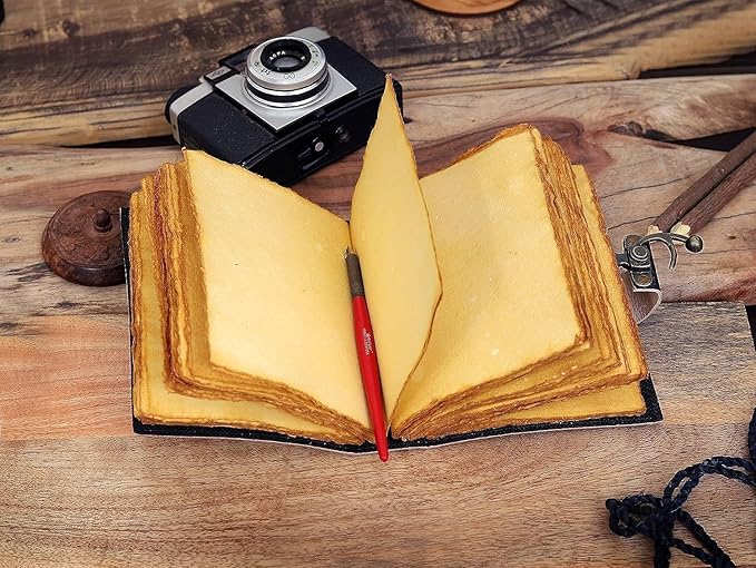 cuero C Book of Spells Leather Journal Deckle Edge Paper Grimoire Printed Journal The Lovers Tarot Notebook Spiral Gothic Notebook Skull lover Antique Vintage Leather Journals for Men and Womens