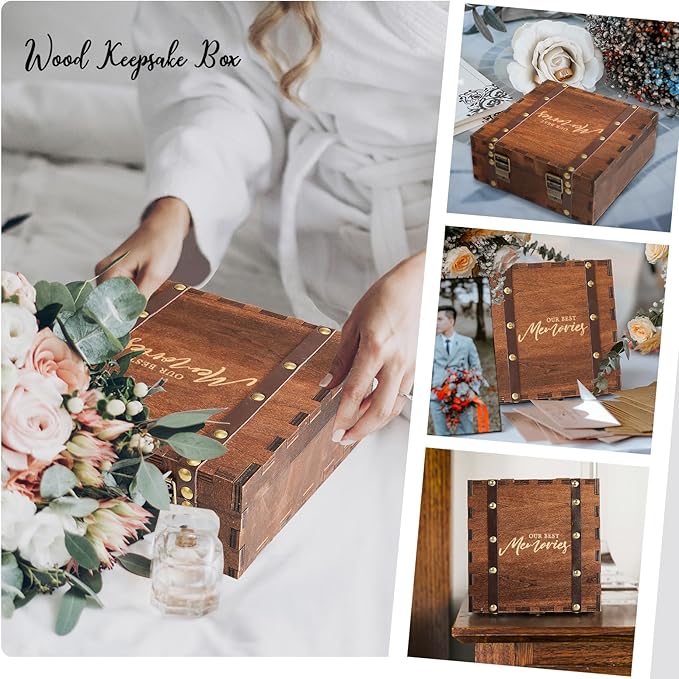 AW BRIDAL Wedding Memory Box for Keepsakes, Wooden Keepsake Boxes with Lid for Storage and Decorative, Wedding Gifts for Bride and Groom, Bridal Shower Gifts for Bride, Engagement Gift for Couples