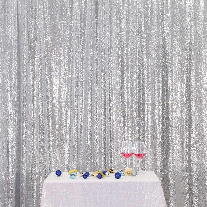 SquarePie Sequin Backdrop 6FT x 8FT Silver Curtain Background for Wedding Party Christmas
