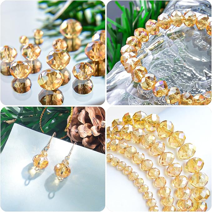 460Pcs 8mm Crystal Glass Beads for Jewelry Making Beads for Bracelets Necklace Pendants Making Supplies(Gold Champagne)