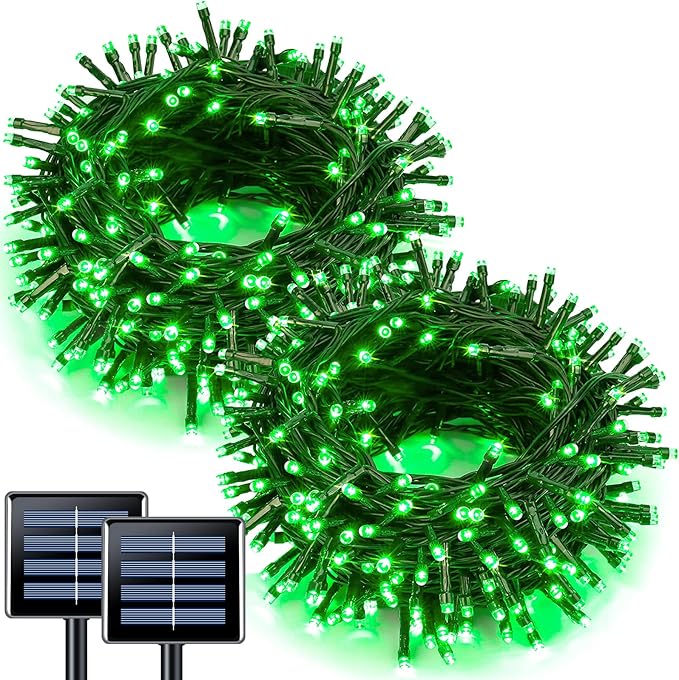 JMEXSUSS 2 Pack Green Solar Lights for Halloween, Each 100 LED 33 FT Green Christmas Lights Outdoor Waterproof, 8 Modes Solar Halloween Light for Outside Christmas Tree Yard Garden Decor
