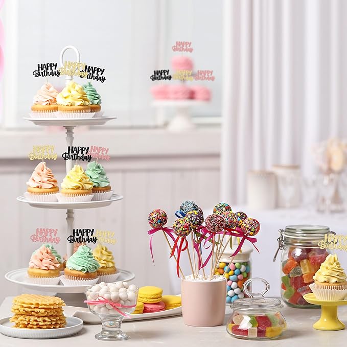 Gyufise 36Pcs Happy Birthday Cupcake Toppers & Picks - Baby Shower & Anniversary Party Supplies