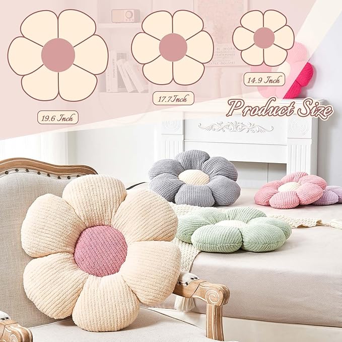 Flower Throw Pillow, Soft Grey 14.9" Shaped Floor Pillow for Home Decor, Cute Aesthetic Plush Decorative Pillows for Bed, Sofa, Couch